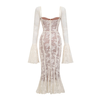 Marlene White Flared Lace Maxi Dress