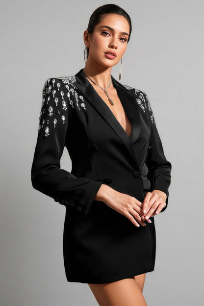 Niera Diamond Embellishment Blazer-Black