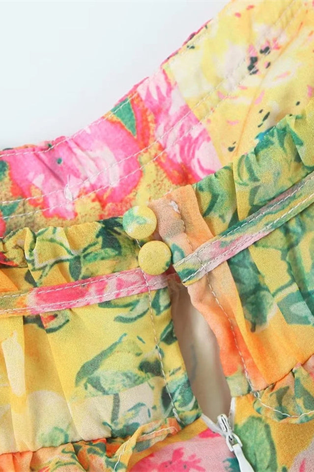 Chiffon Floral Print Empire Waist Mini Dress