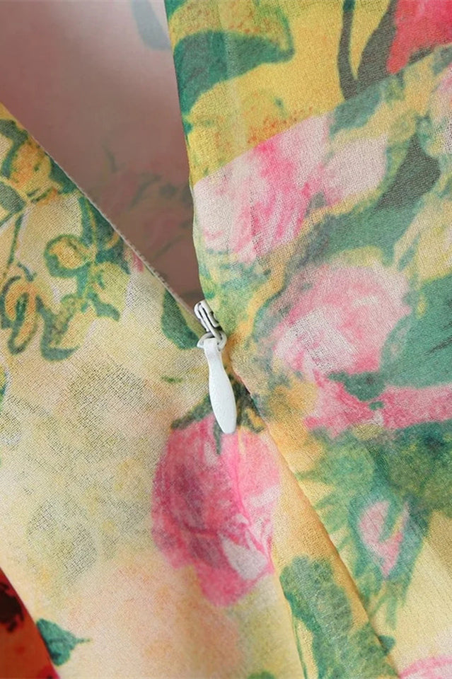 Chiffon Floral Print Empire Waist Mini Dress