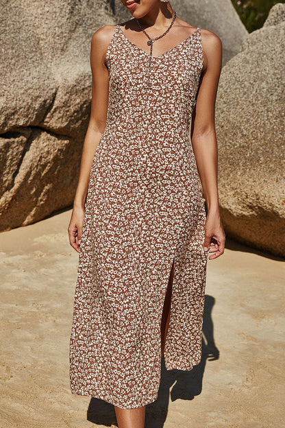 Fashion Street Print Slit V Neck A Line Dresses