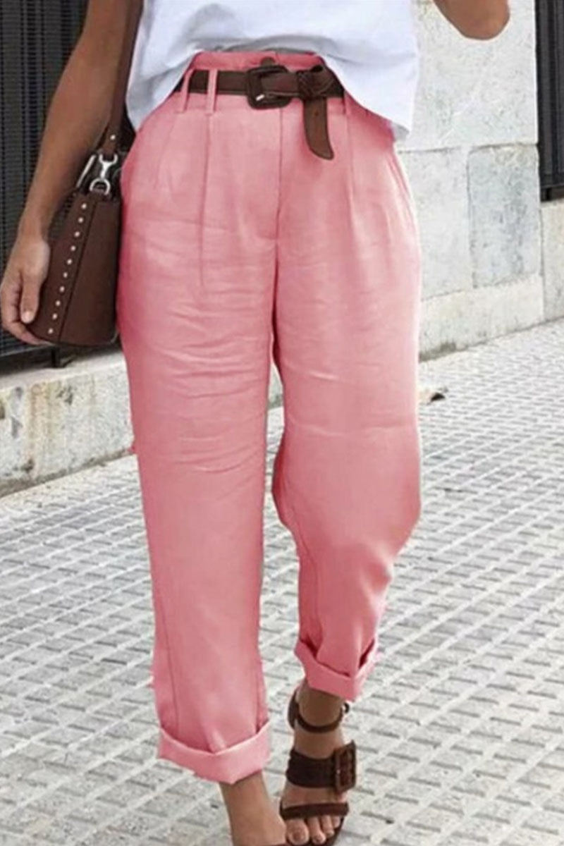 Fashion Casual Solid Straight High Waist Bottoms(4 Colors)
