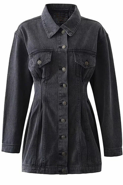 Fashion Casual Solid Patchwork Turndown Collar Long Sleeve Regular Denim Dresses