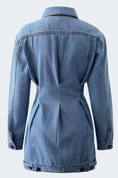 Fashion Casual Solid Patchwork Turndown Collar Long Sleeve Regular Denim Dresses