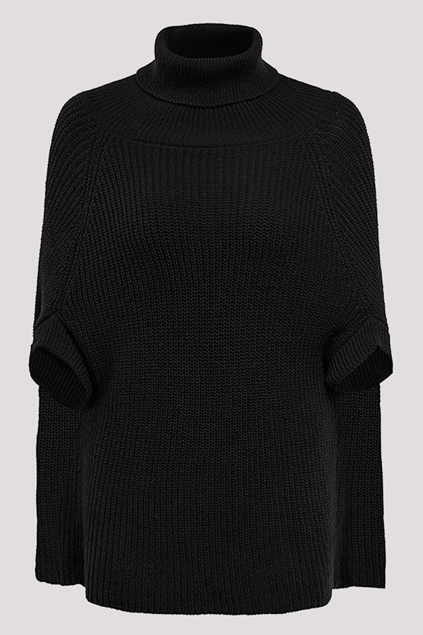 Casual Street Solid Split Joint Turtleneck Tops Sweater (Without Belt)