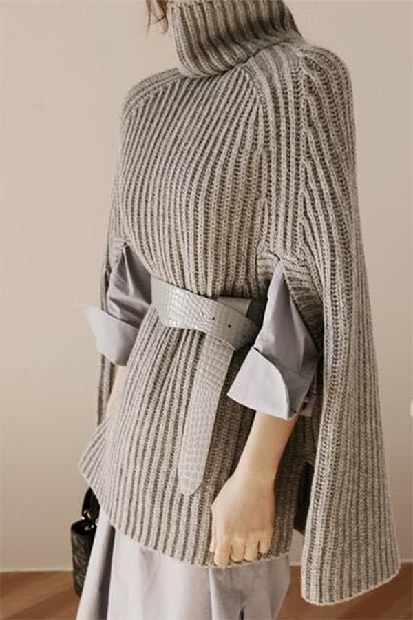 Casual Street Solid Split Joint Turtleneck Tops Sweater (Without Belt)