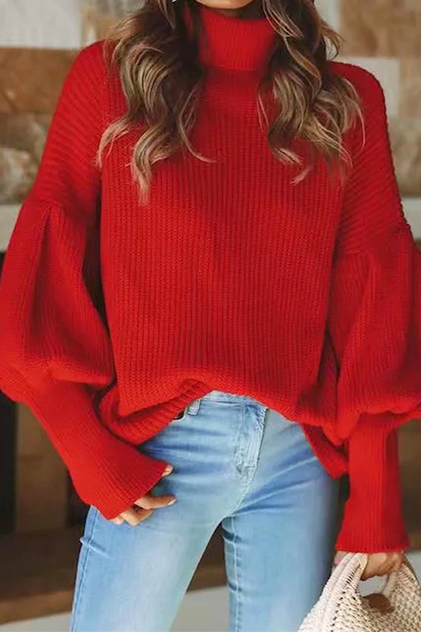 Casual Solid Patchwork Turtleneck Tops Sweater(3 Colors)