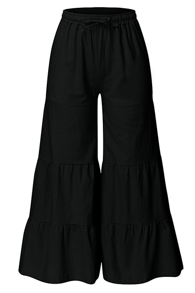 Casual Solid Patchwork Frenulum Loose Wide Leg Patchwork Bottoms(5 Colors)