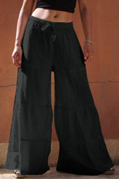 Casual Solid Patchwork Frenulum Loose Wide Leg Patchwork Bottoms(5 Colors)