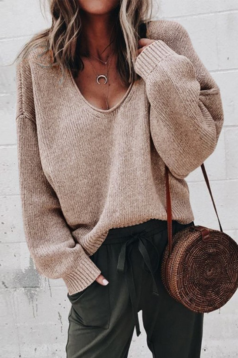 Casual Solid Patchwork U Neck Sweaters(7 Colors)
