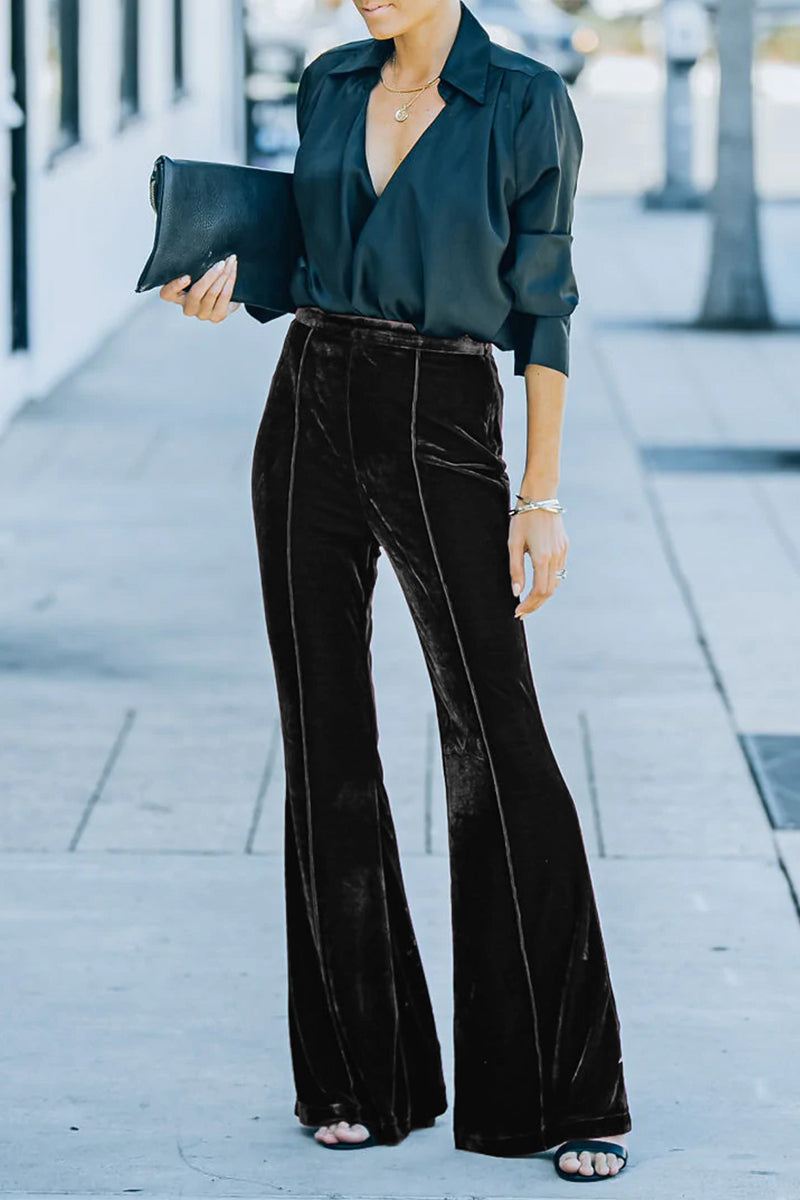 Street Elegant Boot Cut Mid Waist Speaker Bottoms(3 Colors)