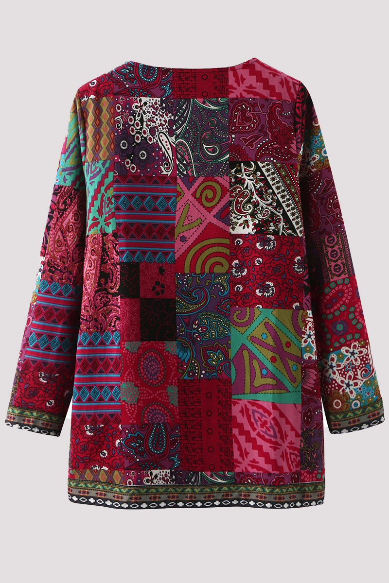 Retro Printing O Neck Outerwear(2 Colors)