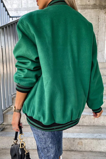 Casual Street Color Block Buckle Contrast O Neck Outerwear