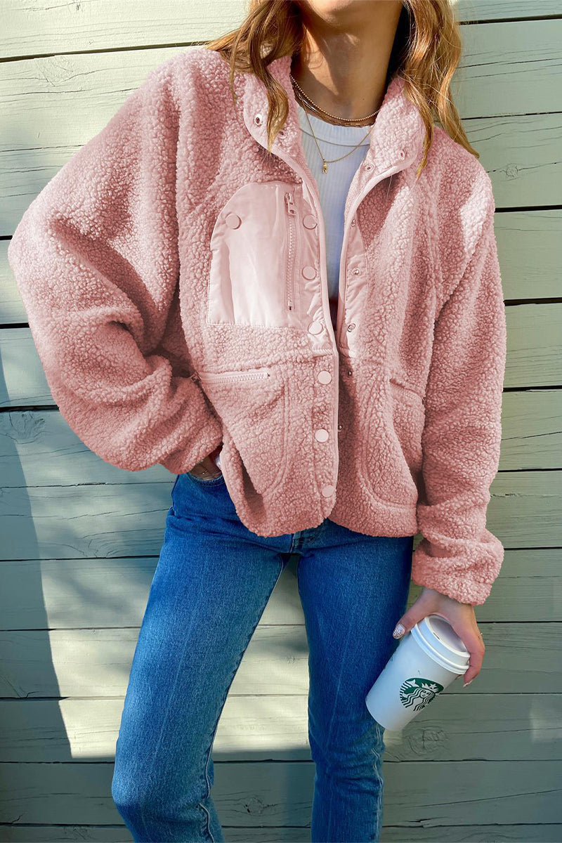 Casual Solid Patchwork Pocket Mandarin Collar Outerwear(6 Colors)