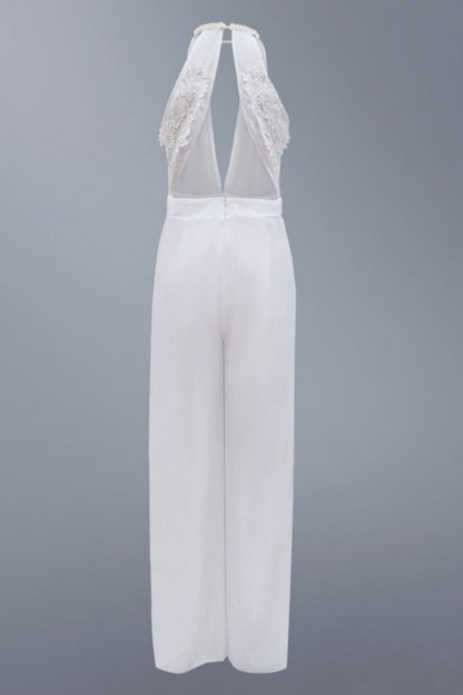 Sexy Casual Solid Hollowed Out Patchwork Backless O Neck Regular Jumpsuits