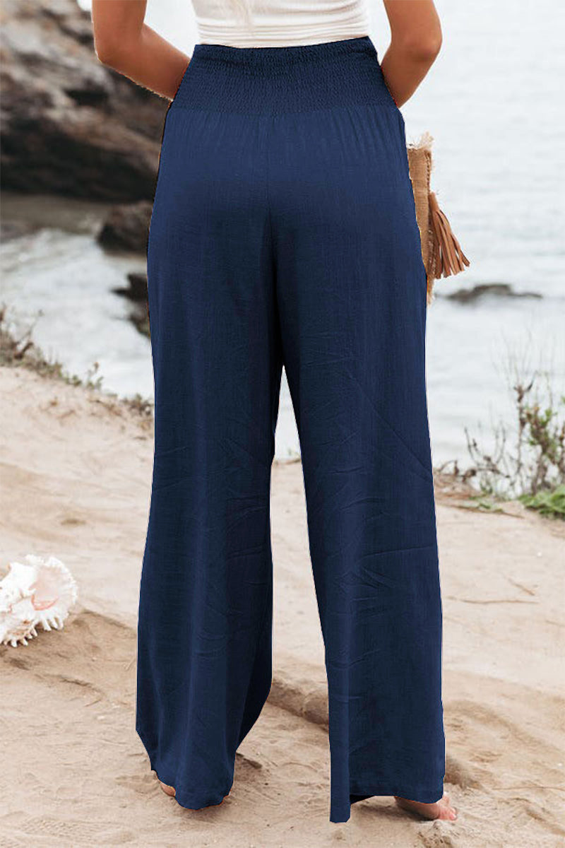 Casual Simplicity Solid Solid Color Loose Wide Leg Solid Color Bottoms