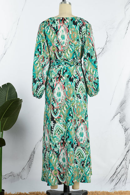 Sexy Vacation Geometric Patchwork With Belt V Neck Printed Dress Dresses(4 Colors)