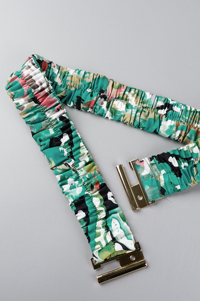 Sexy Vacation Geometric Patchwork With Belt V Neck Printed Dress Dresses(4 Colors)