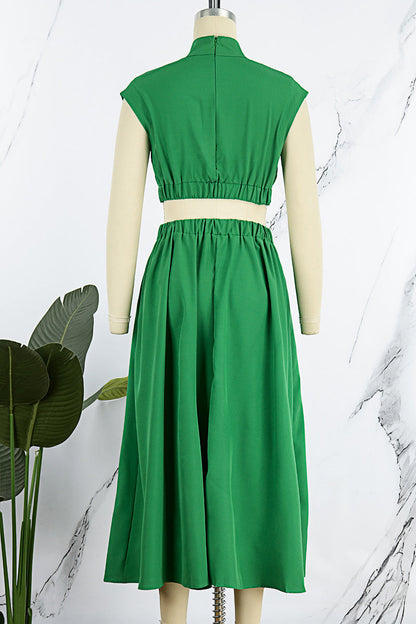 Sweet Elegant Solid Hollowed Out Mandarin Collar A Line Dresses(8 Colors)