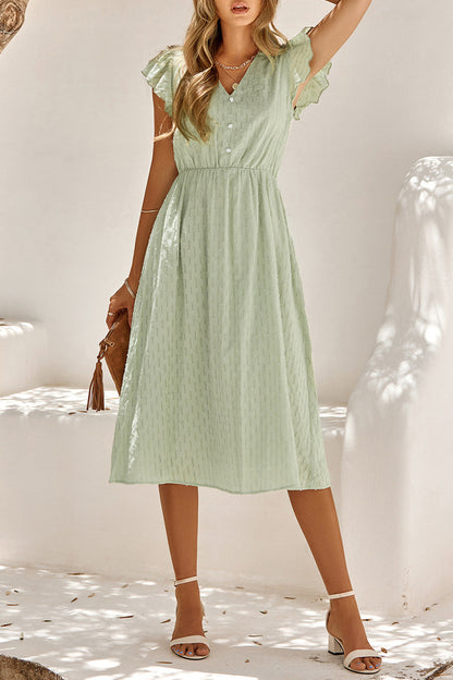 Sweet Elegant Solid V Neck A Line Short Sleeve Dress(4 Colors)