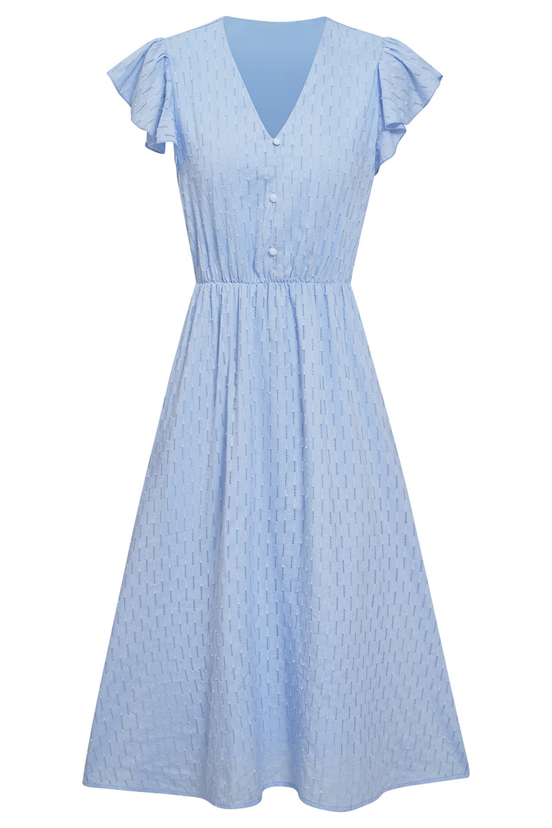 Sweet Elegant Solid V Neck A Line Short Sleeve Dress(4 Colors)