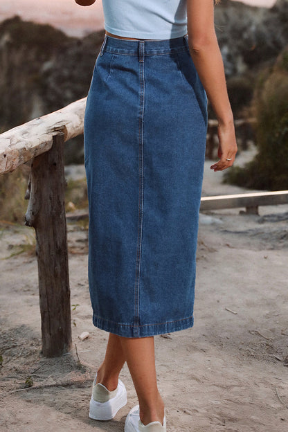 Elegant Solid Buckle Slit High Waist Pencil Solid Color Bottoms(5 Colors)
