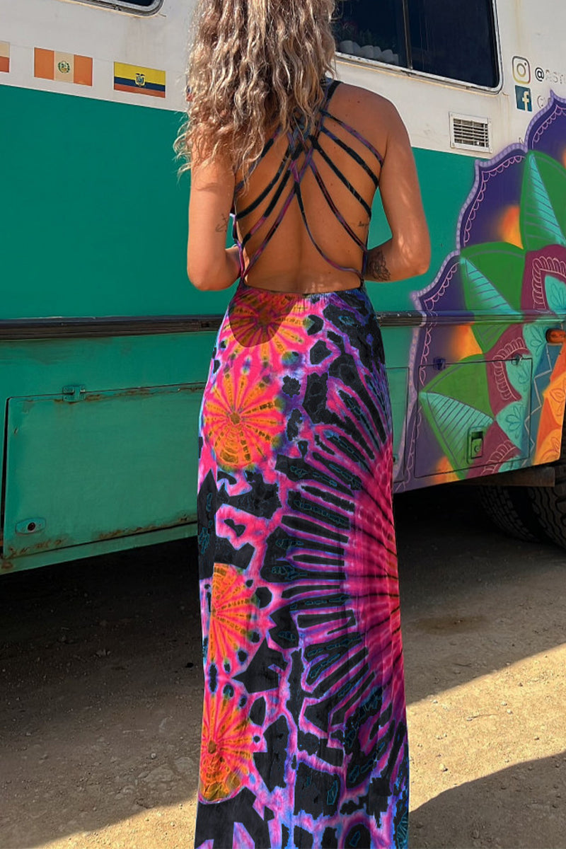 Sexy College Print Backless U Neck Sleeveless Dresses(4 Colors)