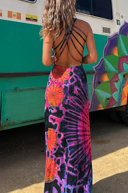 Sexy College Print Backless U Neck Sleeveless Dresses(4 Colors)