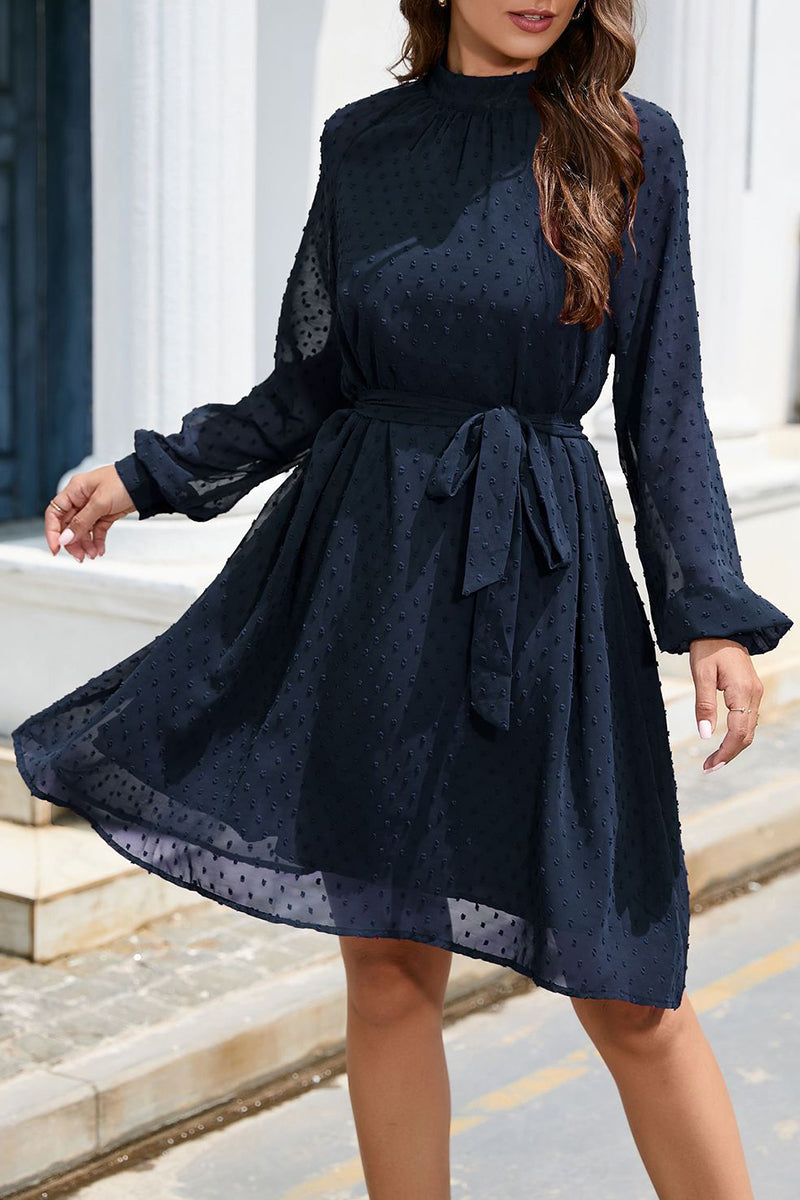 Elegant Solid Frenulum Turtleneck A Line Dresses