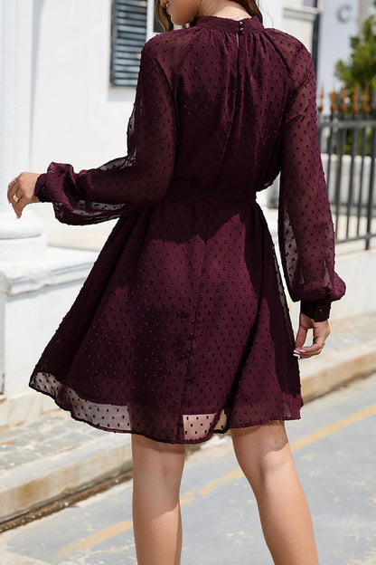 Elegant Solid Frenulum Turtleneck A Line Dresses