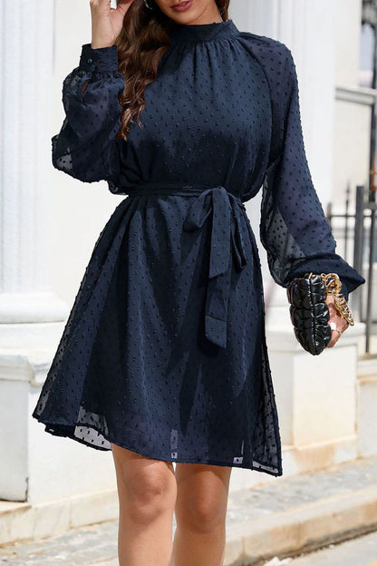Elegant Solid Frenulum Turtleneck A Line Dresses