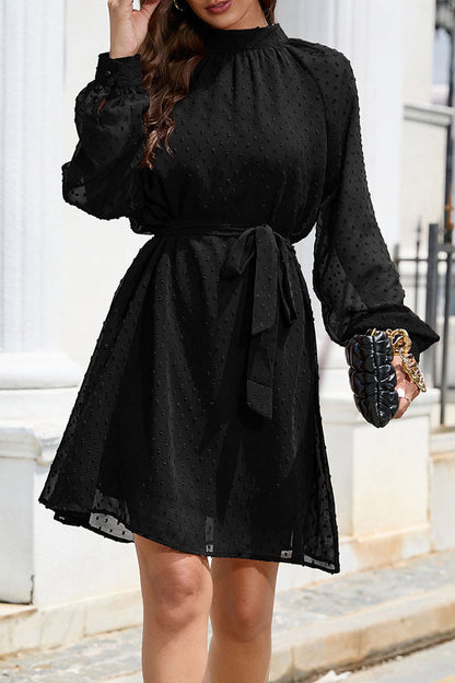 Elegant Solid Frenulum Turtleneck A Line Dresses