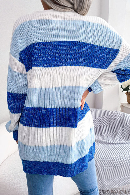Street Striped Contrast Cardigan Collar Tops