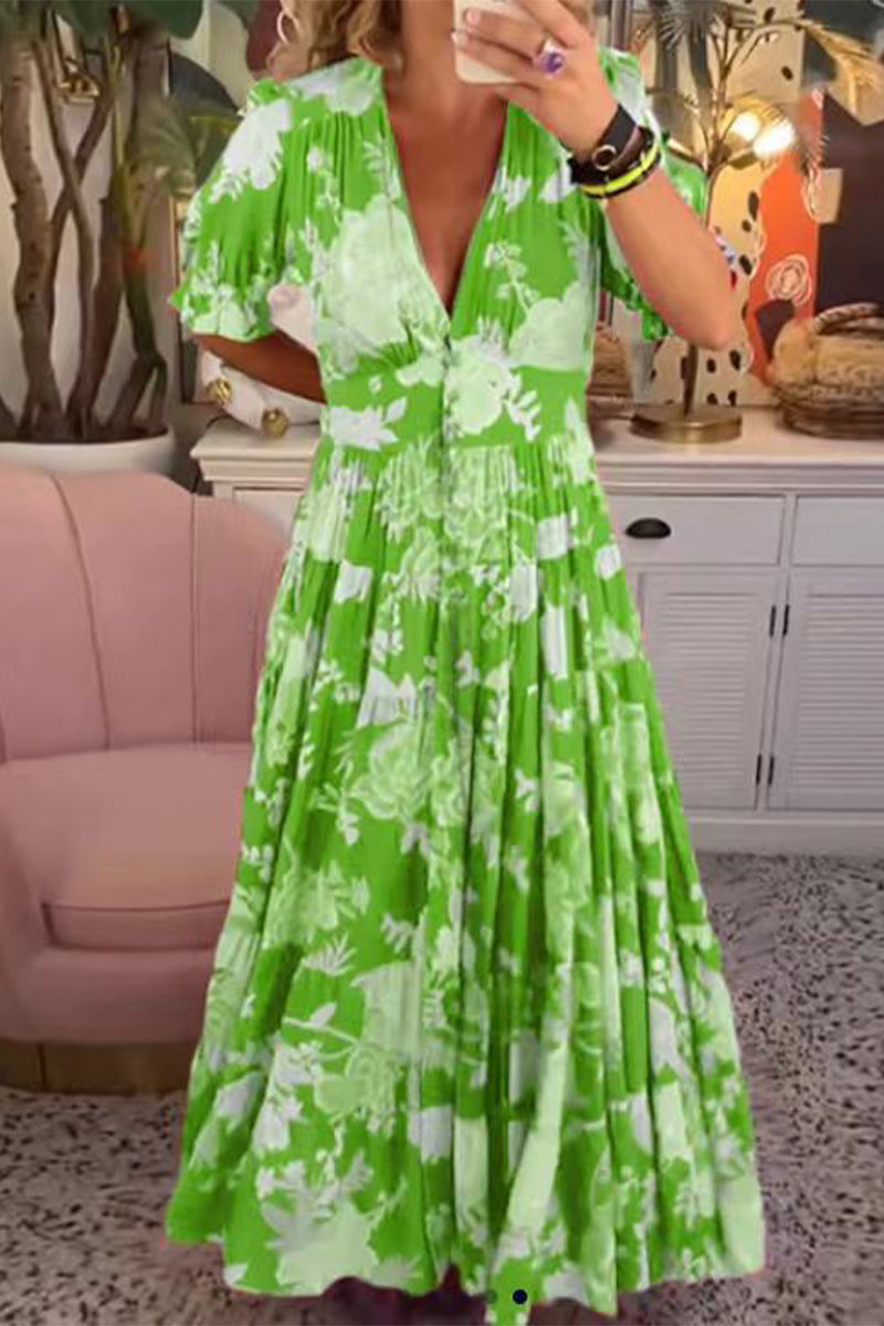 Sweet Elegant Floral V Neck A Line Dresses