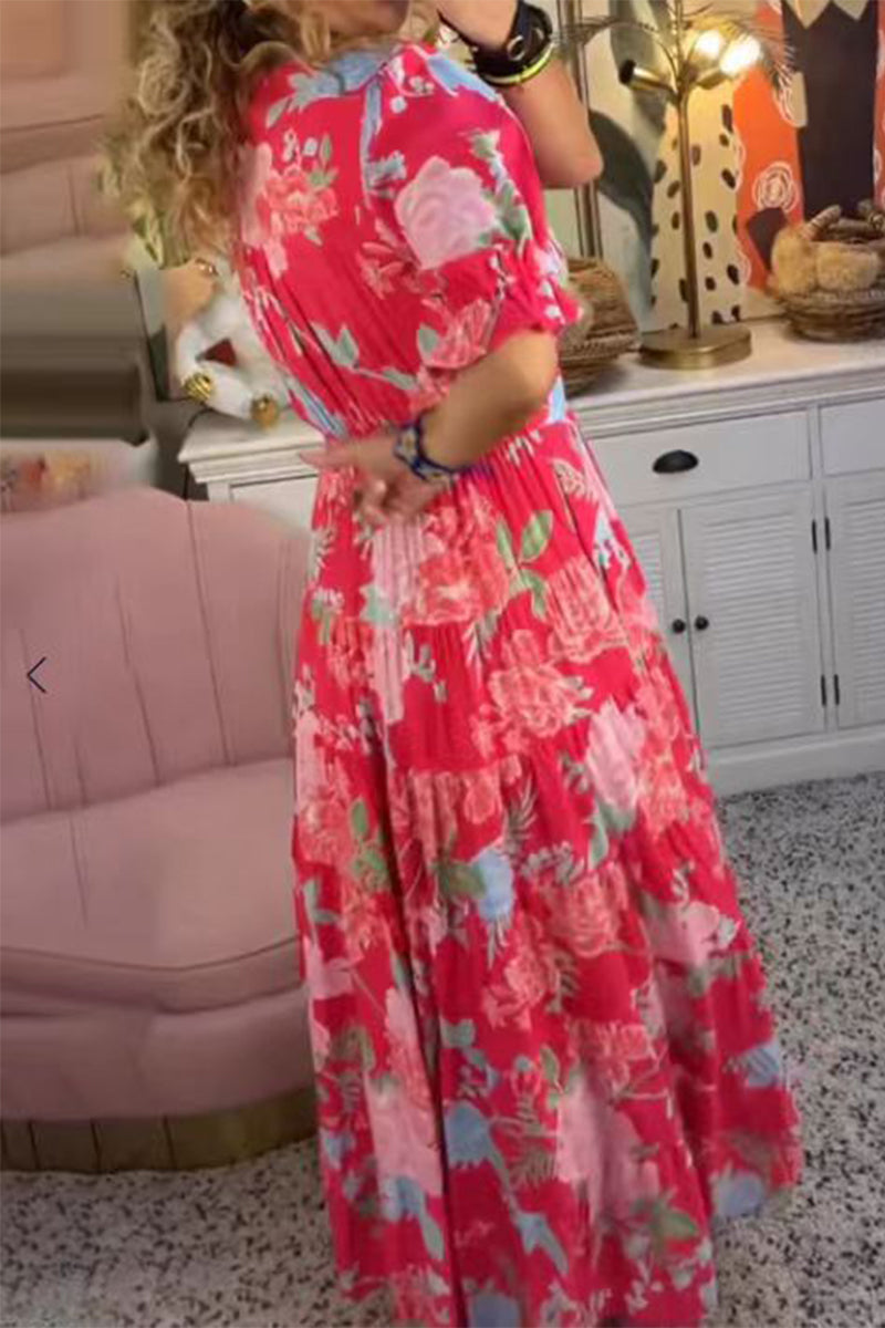 Sweet Elegant Floral V Neck A Line Dresses