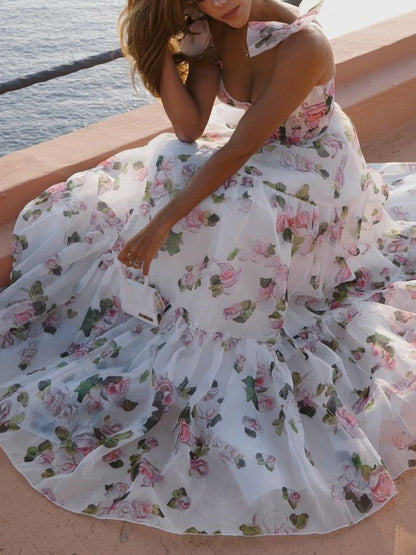 Floral Maxi Tie-strap Dress