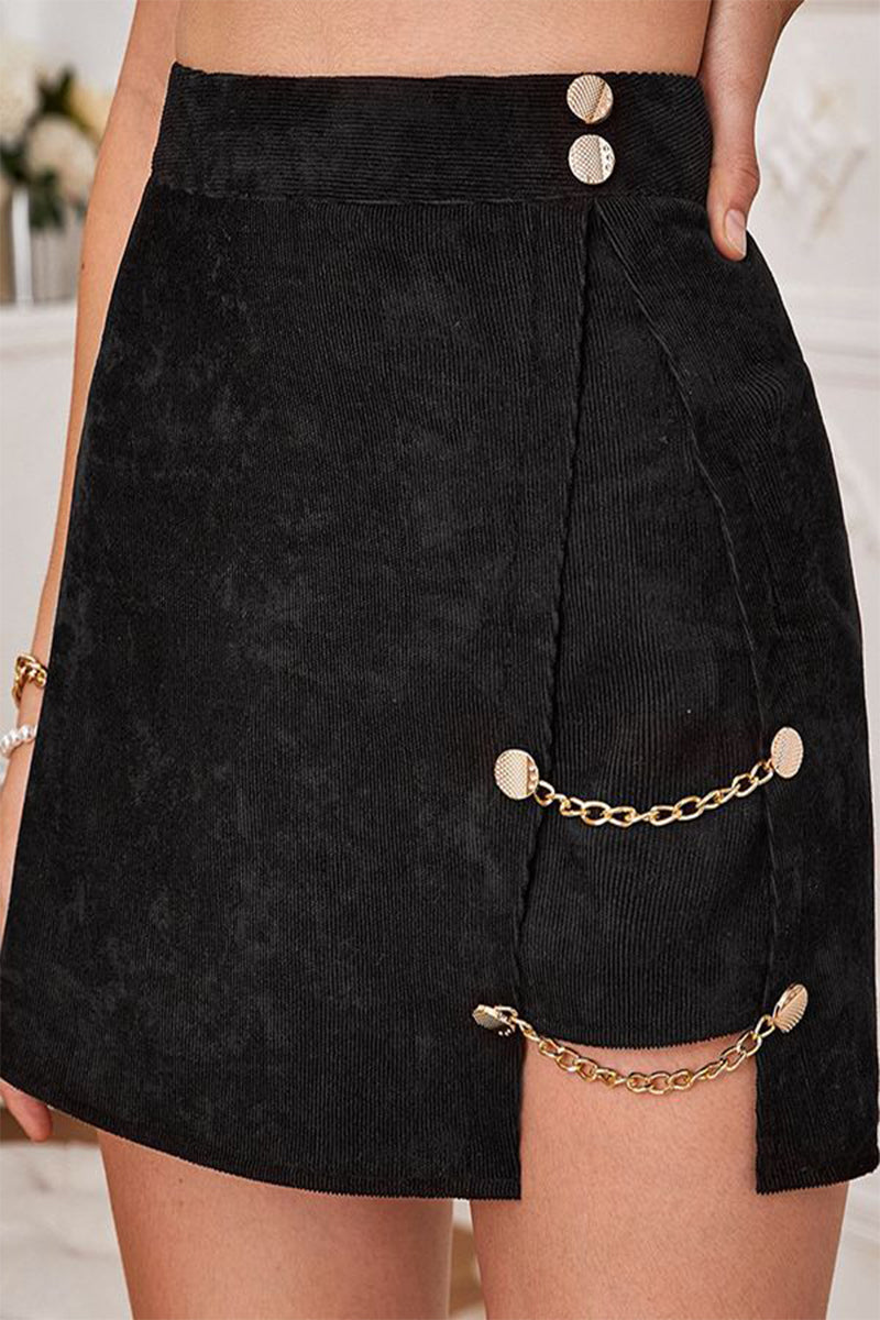 Casual Solid Metal Accessories Decoration Slit High Waist Type A Solid Color Bottoms