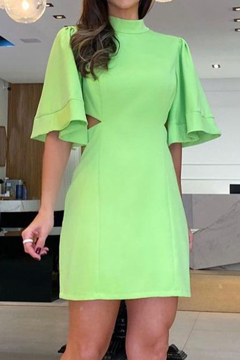 Sexy Simplicity Solid Backless O Neck Wrapped Skirt Dresses(7 Colors)