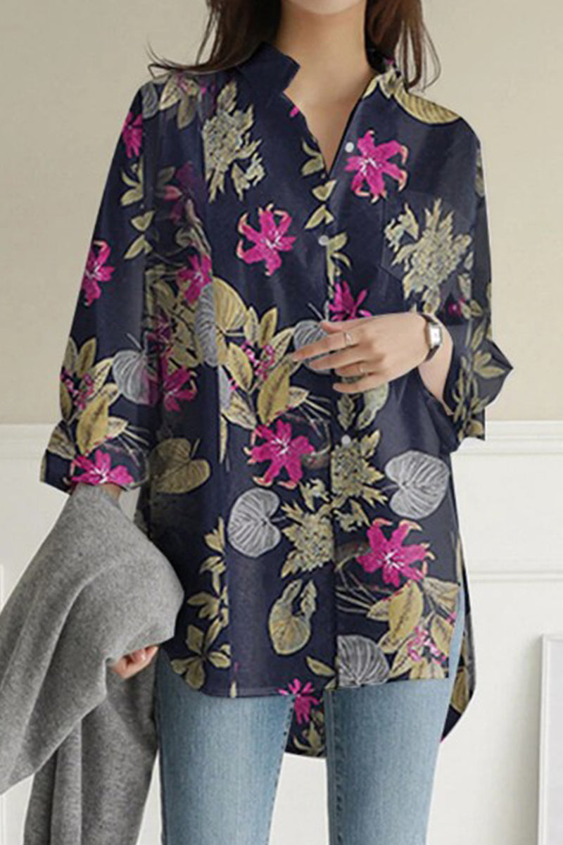 Sexy Floral Turndown Collar Tops(3 Colors)