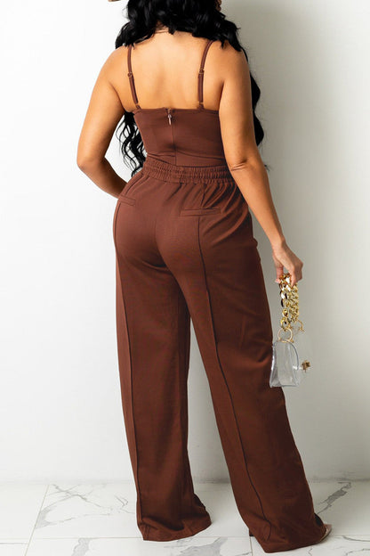 Sexy Casual Solid Vests Pants Spaghetti Strap Sleeveless Two Pieces