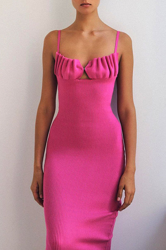Sexy Solid Backless Fold V Neck Wrapped Skirt Dresses