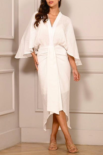 Elegant Solid Fold V Neck A Line Dresses