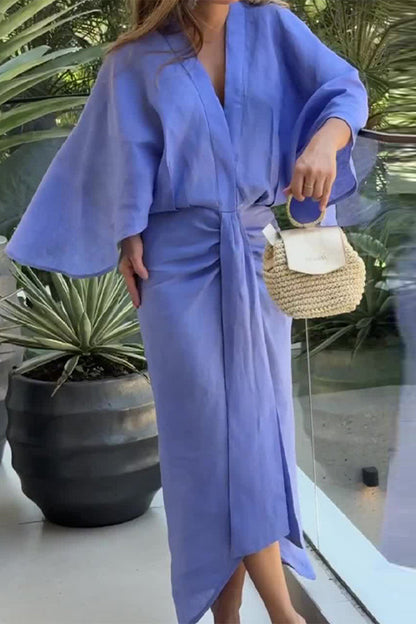 Elegant Solid Fold V Neck A Line Dresses