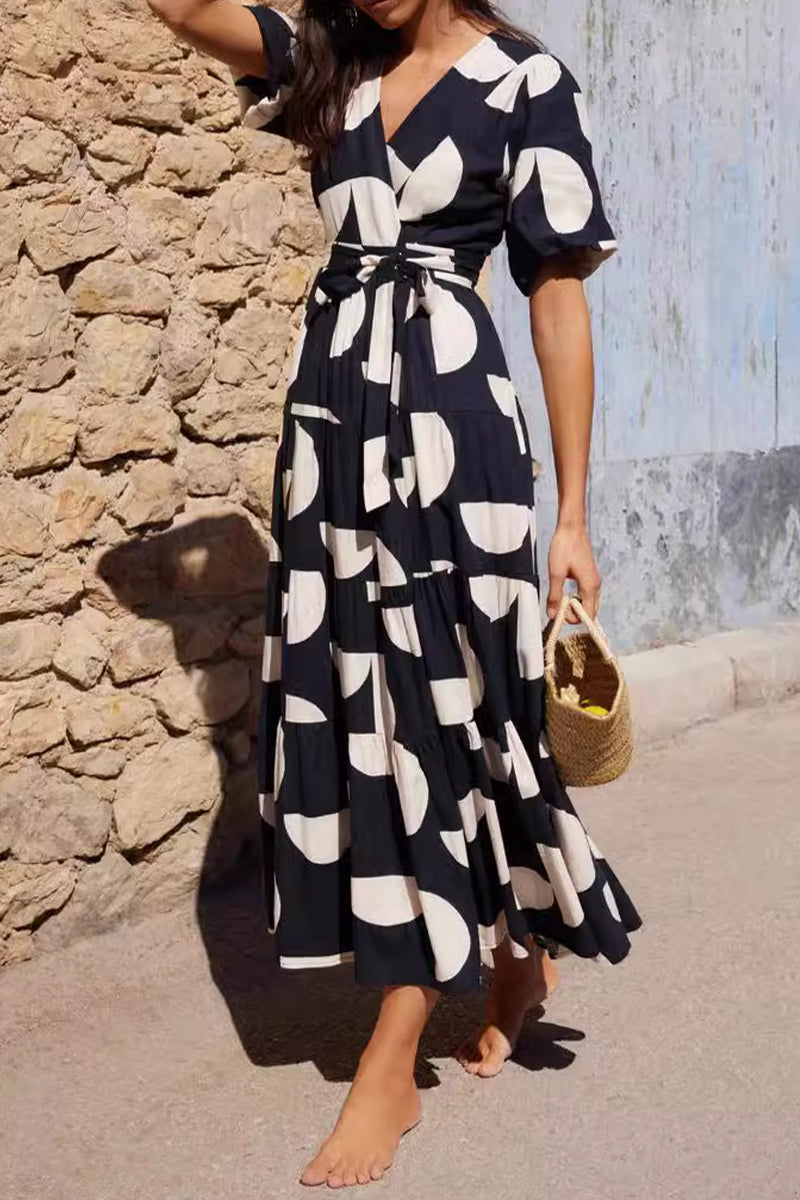 College Floral Bandage Slit V Neck A Line Dresses
