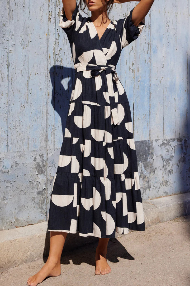 College Floral Bandage Slit V Neck A Line Dresses