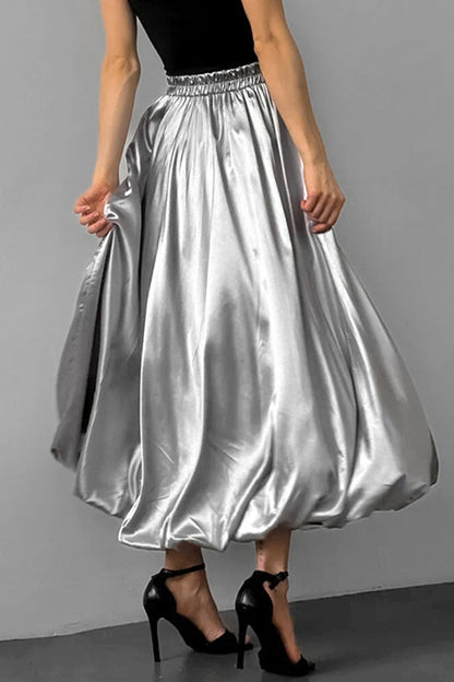 Daily Elegant Ruched Reflective Loose High Waist Type A Solid Color Bottoms