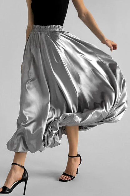 Daily Elegant Ruched Reflective Loose High Waist Type A Solid Color Bottoms