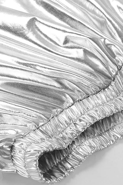 Daily Elegant Ruched Reflective Loose High Waist Type A Solid Color Bottoms