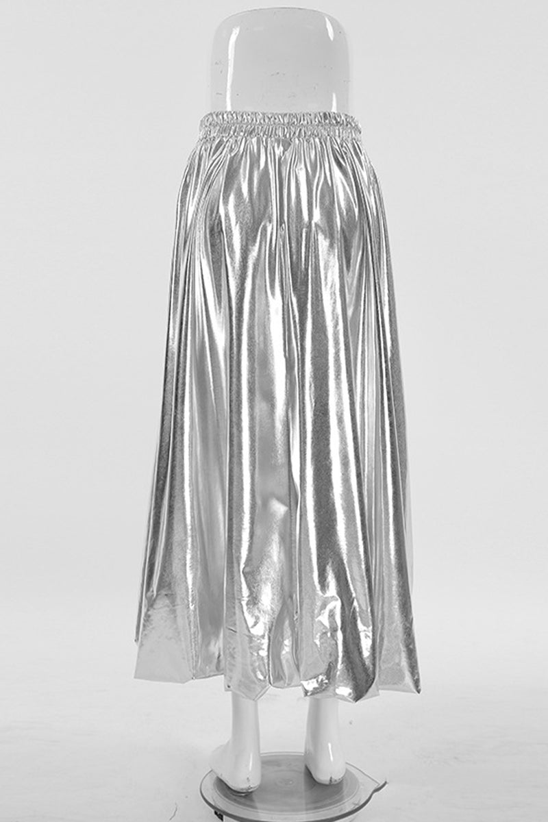 Daily Elegant Ruched Reflective Loose High Waist Type A Solid Color Bottoms