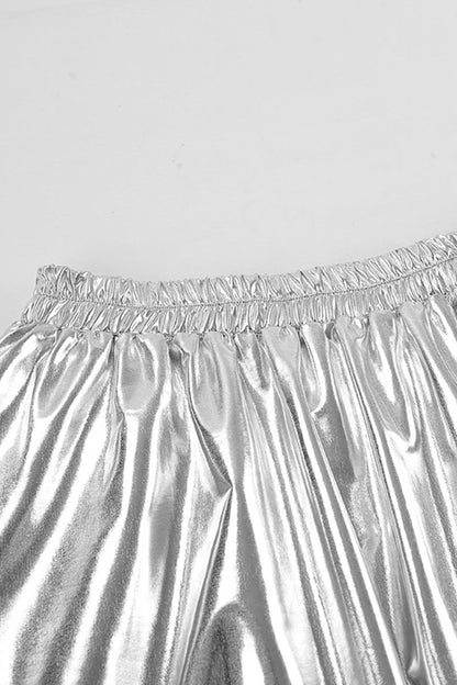 Daily Elegant Ruched Reflective Loose High Waist Type A Solid Color Bottoms